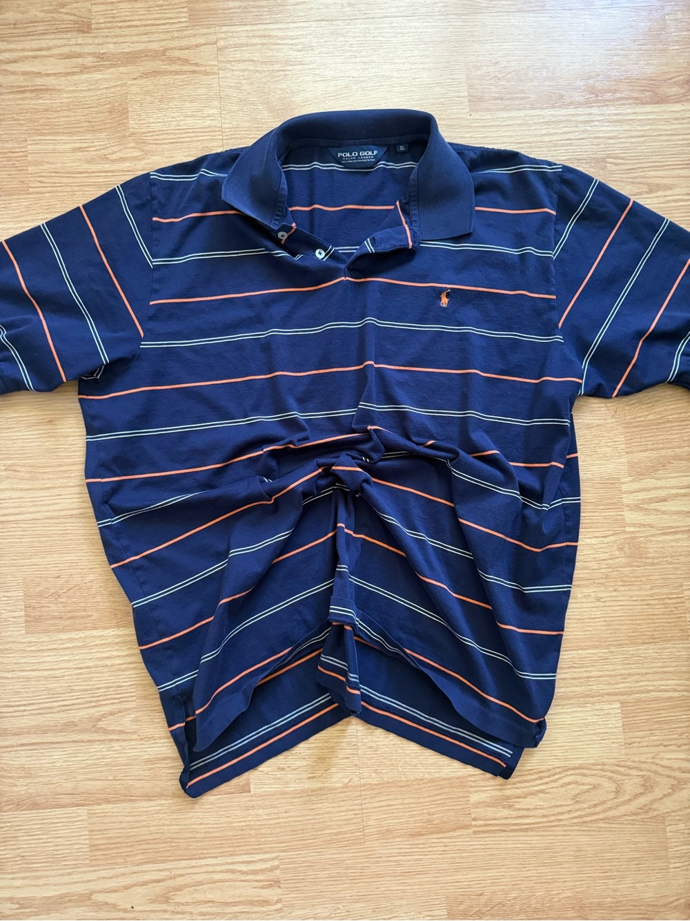 Polo Golf Ralph Lauren Striped Polo Shirt Mens XL Navy Orange White Pima Cotton